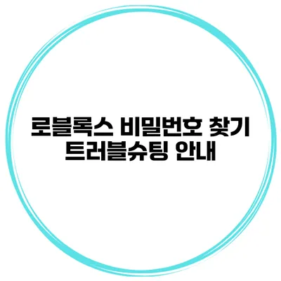 로블록스 비밀번호 찾기 트러블슈팅 안내